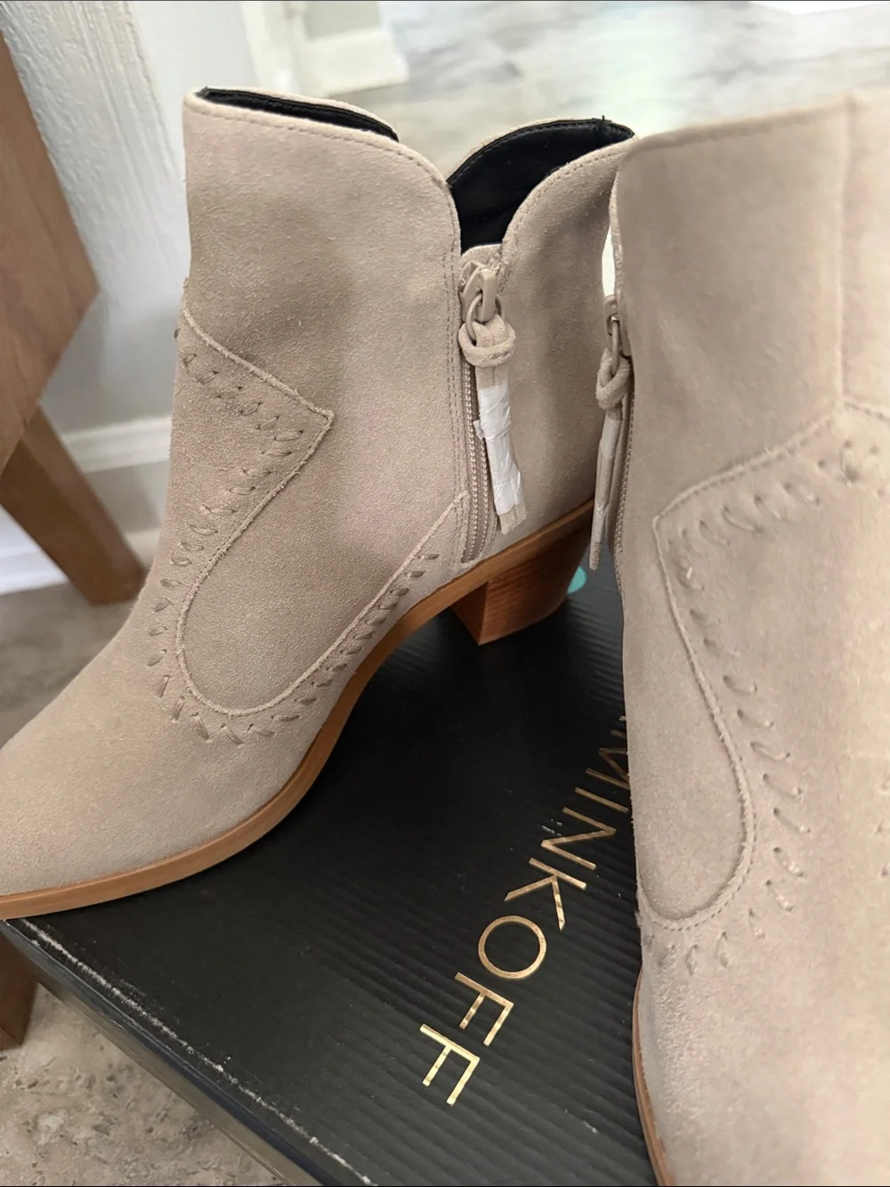 Rebecca Minkoff lulu western Slate Suede Ankle Bootie with Stacked Heel size 7